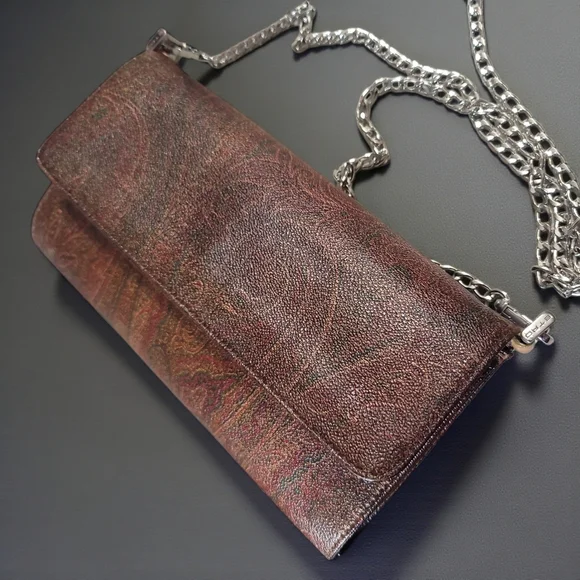 Etro Patterned Brown Clutch with Silver Chain - Picture 6 of 9